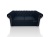 Sofa Chesterfield z podniesionym materacem belgijskim – czarna tkanina velvet, złote dodatki