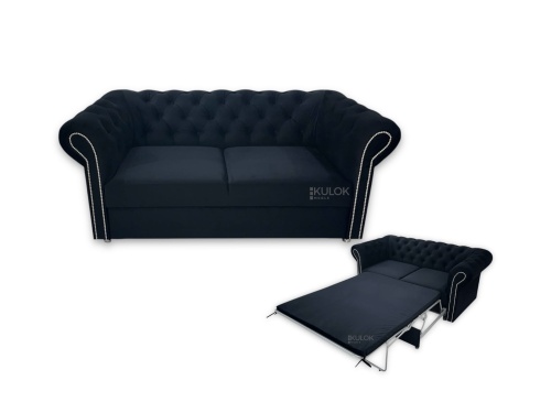Czarna sofa Chesterfield z aksamitu – połączenie stylu glamour, wygody i funkcji spania.HEIC.jpeg.JPEG