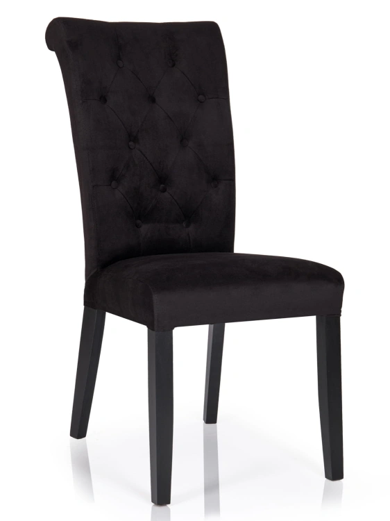 Krzesło glamour Chesterfield Monaco czarny Velvet 2219 – profil boczny na czarnym stelażu