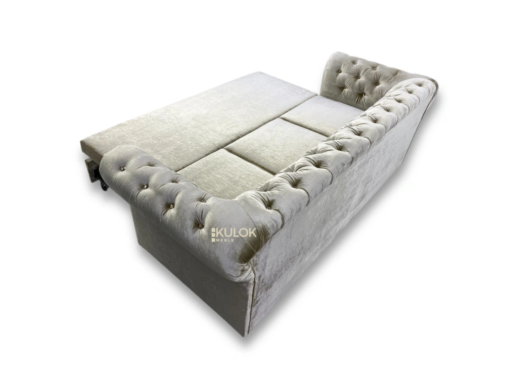 sofa chesterfield złota gloss velvet 225 cm z funkcją spania widok z boku