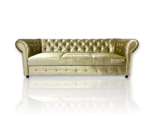 sofa glamour gold z kryształami i ćwiekami widok z przodu
