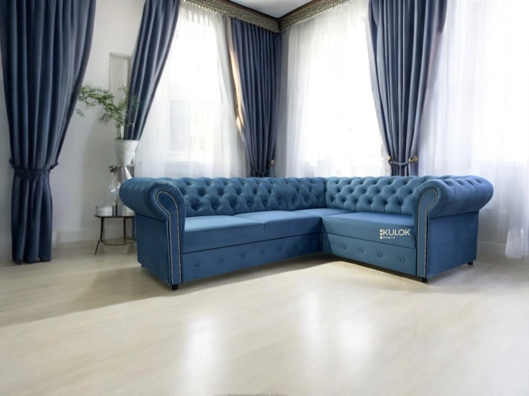 narożnik Belvedere Magic Velvet 2233 jasny kobaltowy z funkcją spania