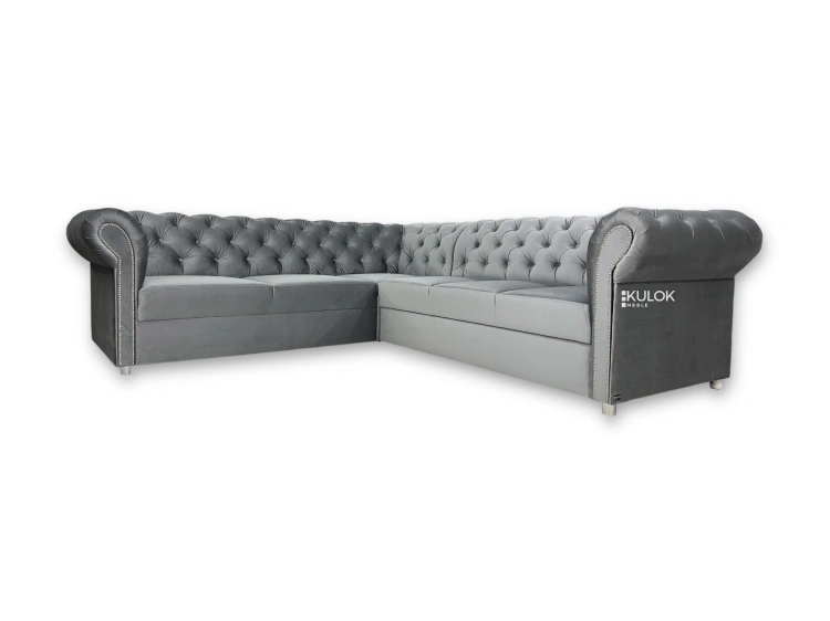 narożnik Chesterfield Belvedere srebrny Velvet Ikoo 19 silver