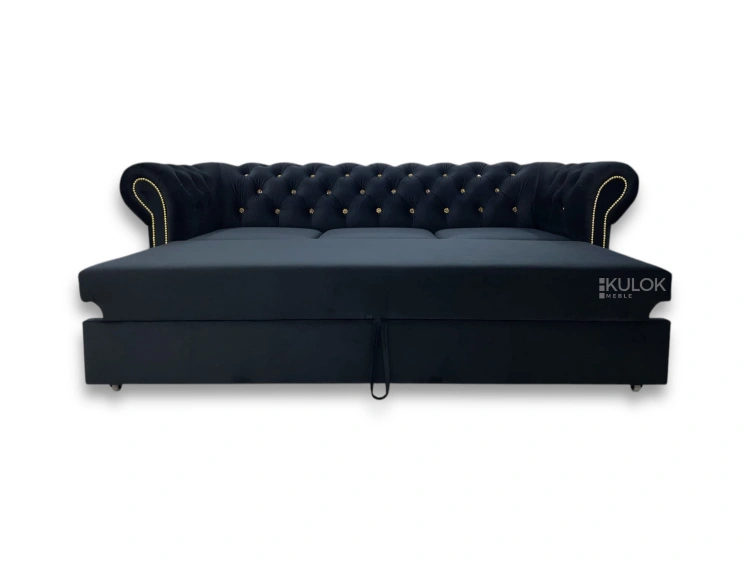 sofa 3-osobowa z funkcją spania chesterfield czarny velvet