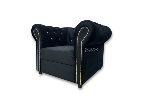 luksusowy fotel glamour z welwetu czarnego do salonu