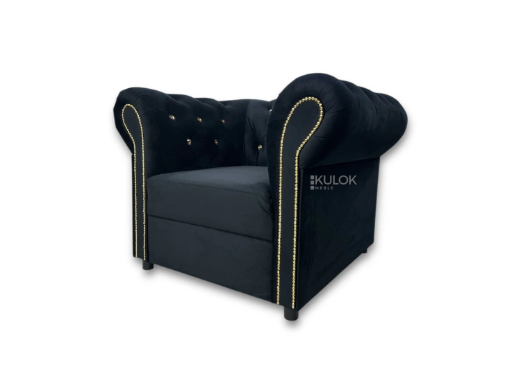 luksusowy fotel glamour z welwetu czarnego do salonu
