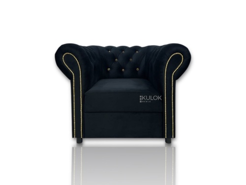 fotel chesterfield magic velvet czarny z kryształami i złotymi ćwiekami