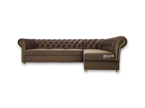 narożnik Chesterfield Primavera Bis brązowy Magic Velvet 2299 z funkcją spania i pojemnikiem