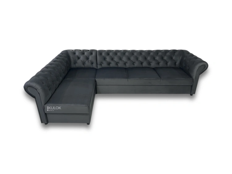 elegancki narożnik chesterfield lewostronny tapicerowany velvet