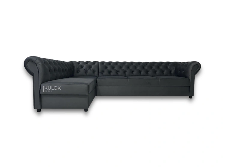 narożnik chesterfield primavera grafitowy z funkcją spania Magic Velvet