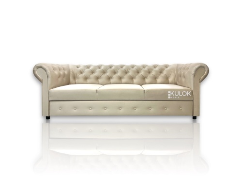 Sofa Chesterfield 3-osobowa French Velvet 678 waniliowa – widok z przodu