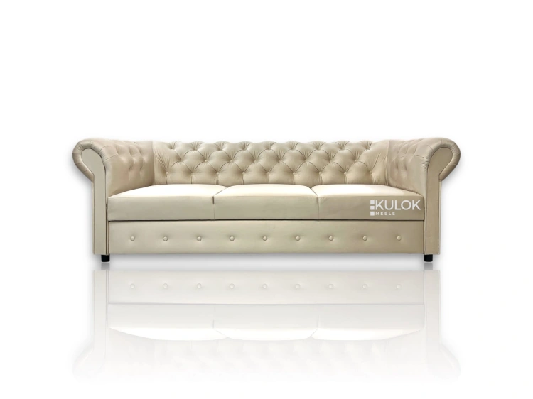 Sofa Chesterfield 3-osobowa French Velvet 678 waniliowa – widok z przodu