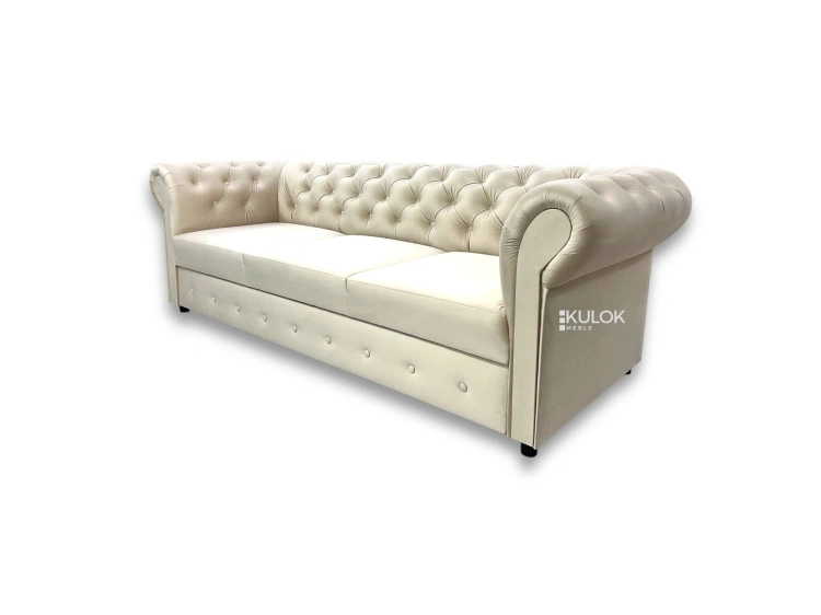 Sofa chesterfield z funkcją spania – rozłożona forma