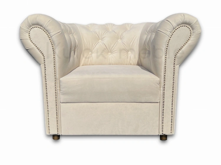 Beżowy Fotel Chesterfield - Venus Velvet 2927 Ecru