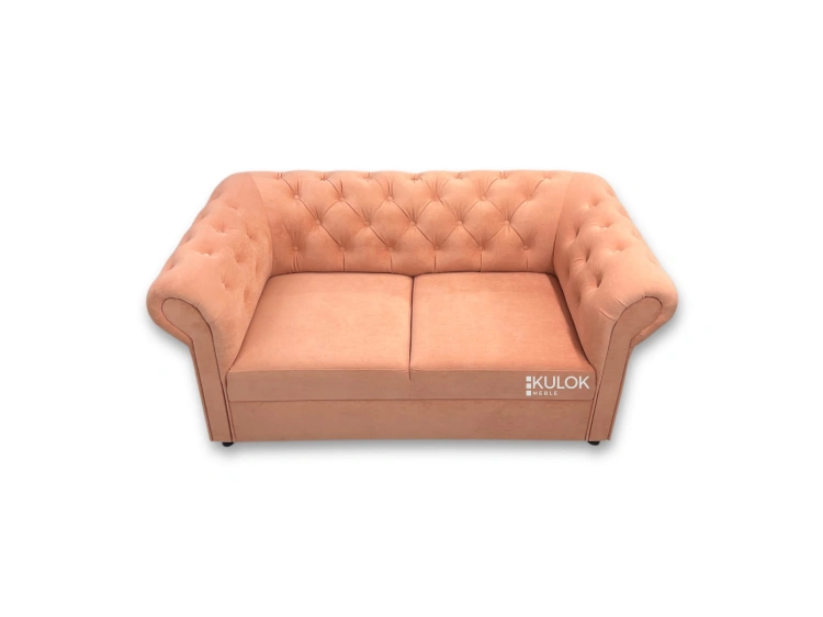 Elegancka sofa Chesterfield łososiowa w stylu klasycznym – 2 osobowa 165 cm
