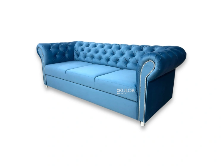 Sofa pikowana w stylu Chesterfield z funkcją spania – detal oparcia