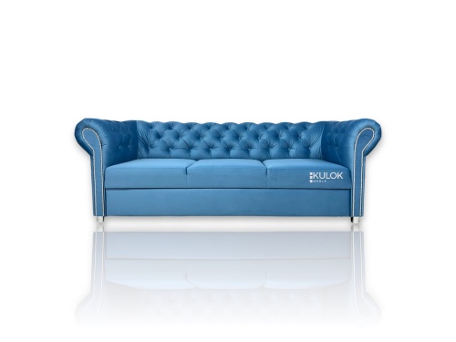 Sofa Chesterfield Monaco 225 cm Magic Velvet błękitna – widok z przodu