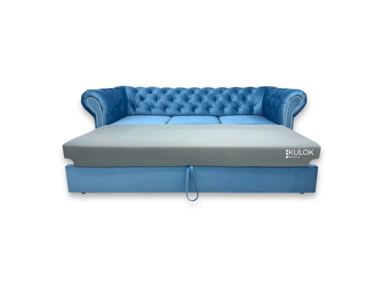 Sofa Chesterfield rozkładana – pokaz funkcji spania
