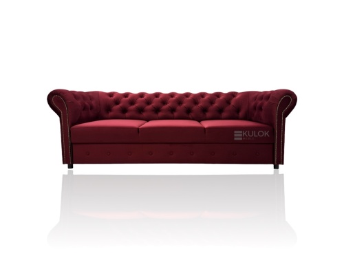 Bordowa sofa Chesterfield Monaco 225 cm z funkcją spania i pojemnikiem - Kulok Meble