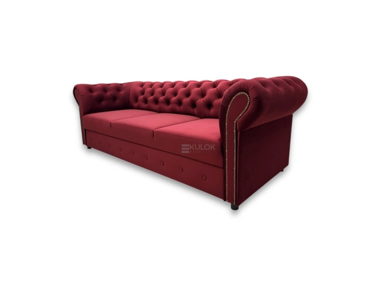 Nowoczesna sofa rozkładana Chesterfield Monaco bordowa 225 cm do salonu