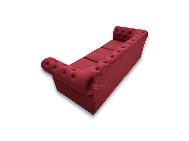 Stylowa sofa 3-osobowa Chesterfield Monaco bordowa - widok pod kątem