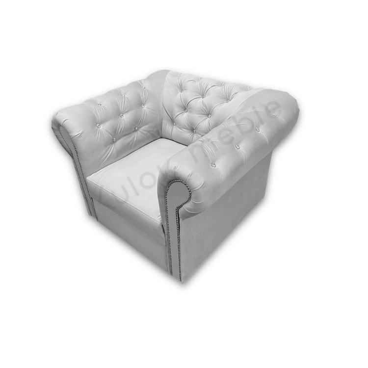 Designerski Fotel Glamour - Welur, Wodoodporna Tkanina, Listwy Srebrne włoskie ozdobny fotel do salonu.