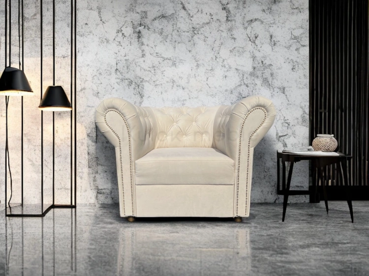 Stylowy salon porady - Beżowy Fotel Chesterfield - Venus Velvet 2927 Ecru