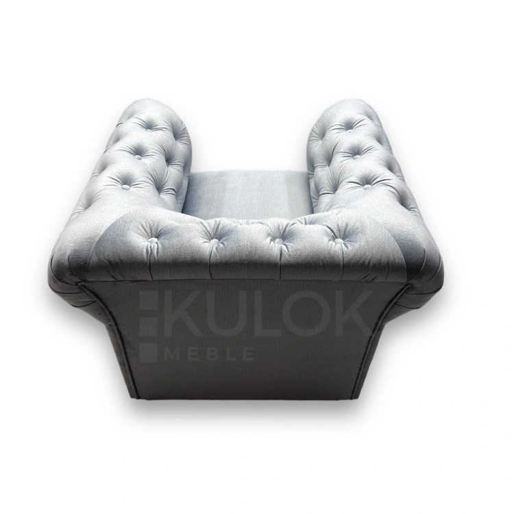 Fotel Chesterfield Niebieski - Monolith 72, Listwy Włoskie, Guziki Ręcznie Robione, Velvet, baby blue