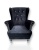 Czarny Fotel Uszak Glamour pikowany Chesterfield z srebrnymi dodatkami.