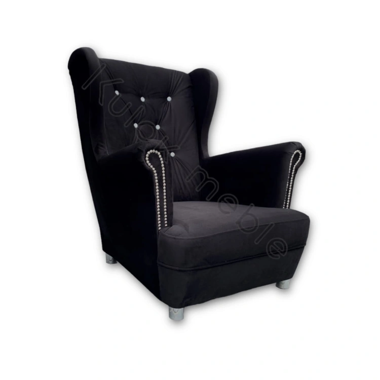 Nowoczesny Fotel Grafitowy Velvet - Uszak Elegance z Kryształkami Swarovski - Wyjątkowy Design