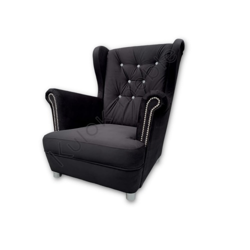 Nowoczesny Fotel Elegance Grafitowy - Velvet i Kryształki