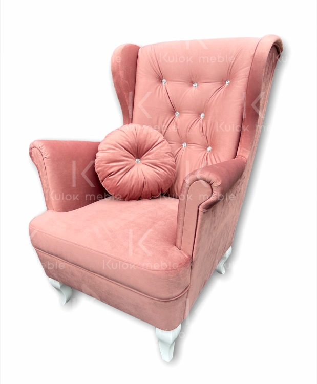 Nowoczesny Fotel Glamour w Pudrowym Różu - Pikowany Design
z kryształami