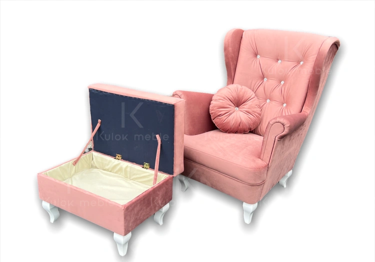 Elegancki Fotel Piano 20 w Odcieniu Różu - Detale z Kryształkami
z podnóżkiem chesterfield z pojemnikiem