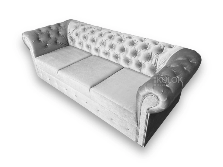 Sofa Chesterfield Silver srebrna - Elegancki Mebel Wnętrz glamour