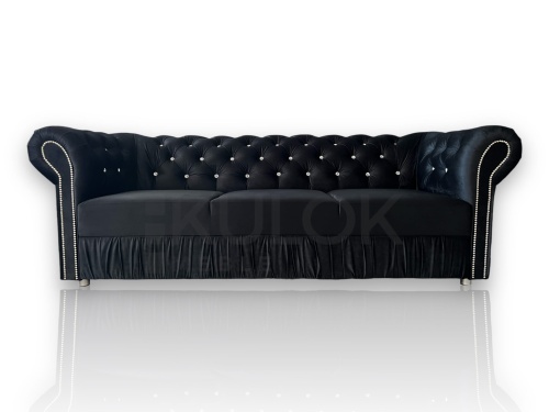Chesterfield z Czarnym Welurem - Pikowana Sofa Kanapa