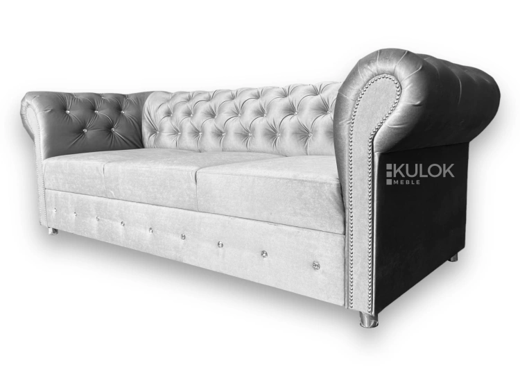Chesterfield Silver z Trudnopaloną Tkaniną Ikoo, Posiadającą Certyfikat REACH dla Najwyższej Jakości i Odporności na Ścieranie