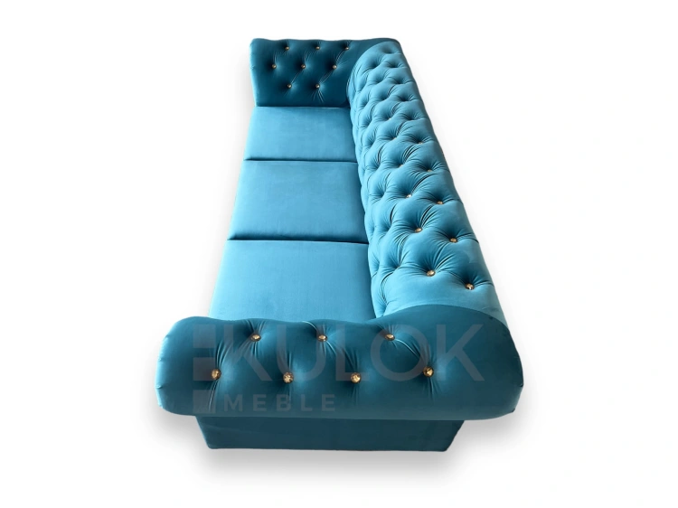 Unikalne Elementy - Niebieska Sofa Chester z Kryształami