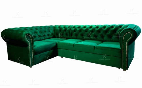 Elegancki Narożnik Chesterfield Belvedere z Zieloną Butelką - Lewostronny Wybór