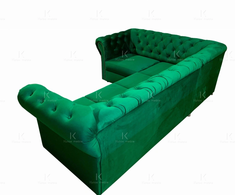Funkcjonalny Narożnik Chesterfield z Magic Velvet 2225 - Zielona Butelka na Wierzchu