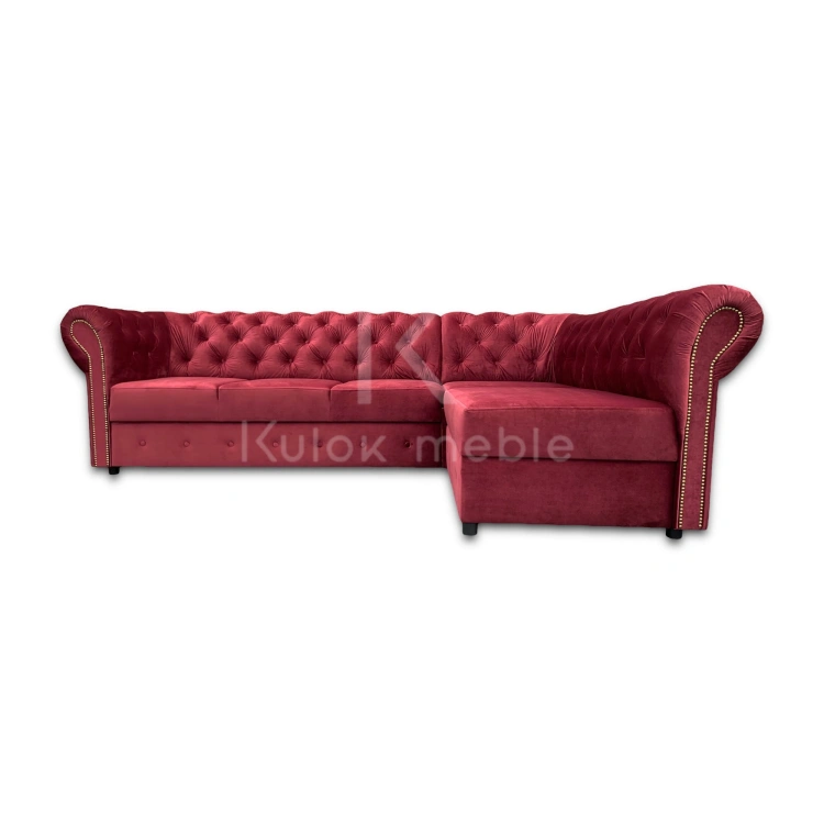 Koralowy Narożnik Chesterfield Primavera z Pikowanym Oparciem - Premium Design