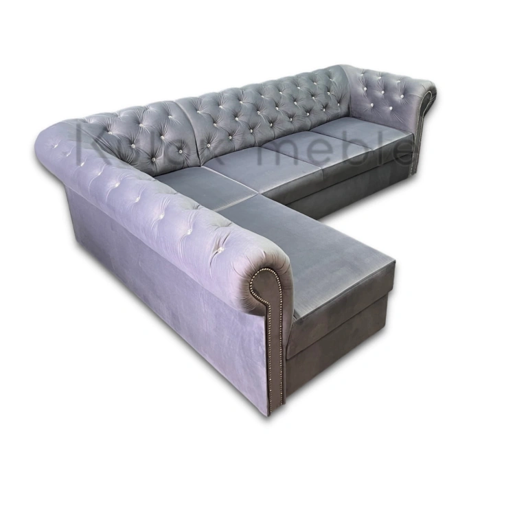 Narożnik do Spania - Stylowy Chesterfield z Kryształkami