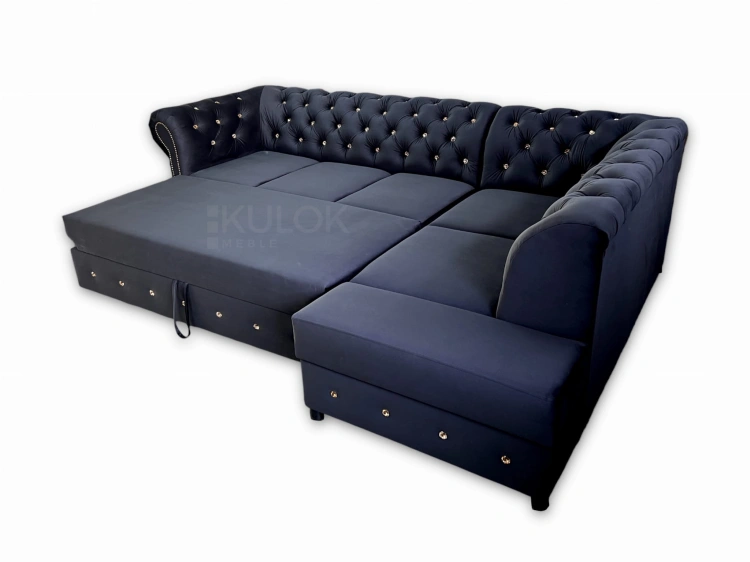 Narożnik z Funkcją Spania - Magic Velvet 2219 i złote kryształy glamour