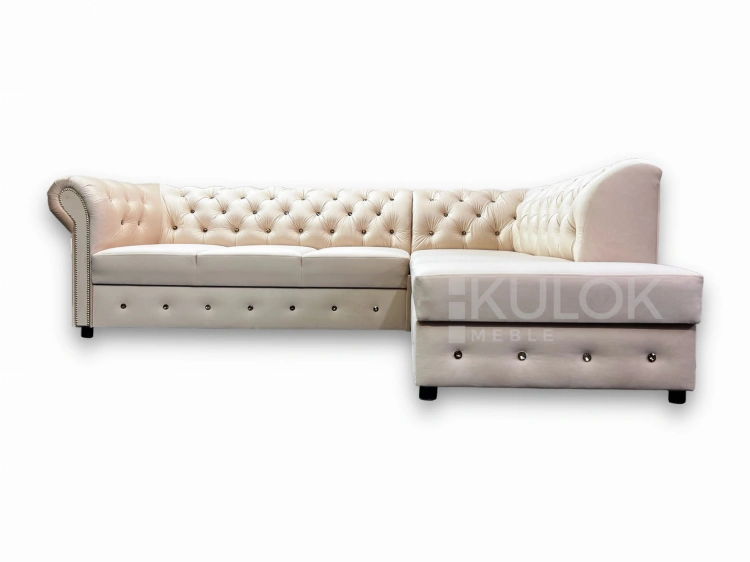 Beżowy Narożnik Chesterfield do Salonu z Kryształami