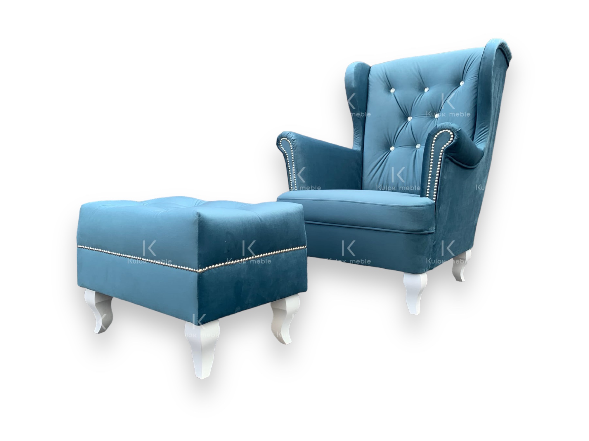 Niebieski Fotel z Kryształami Diamentowymi - Unikalny Wzór