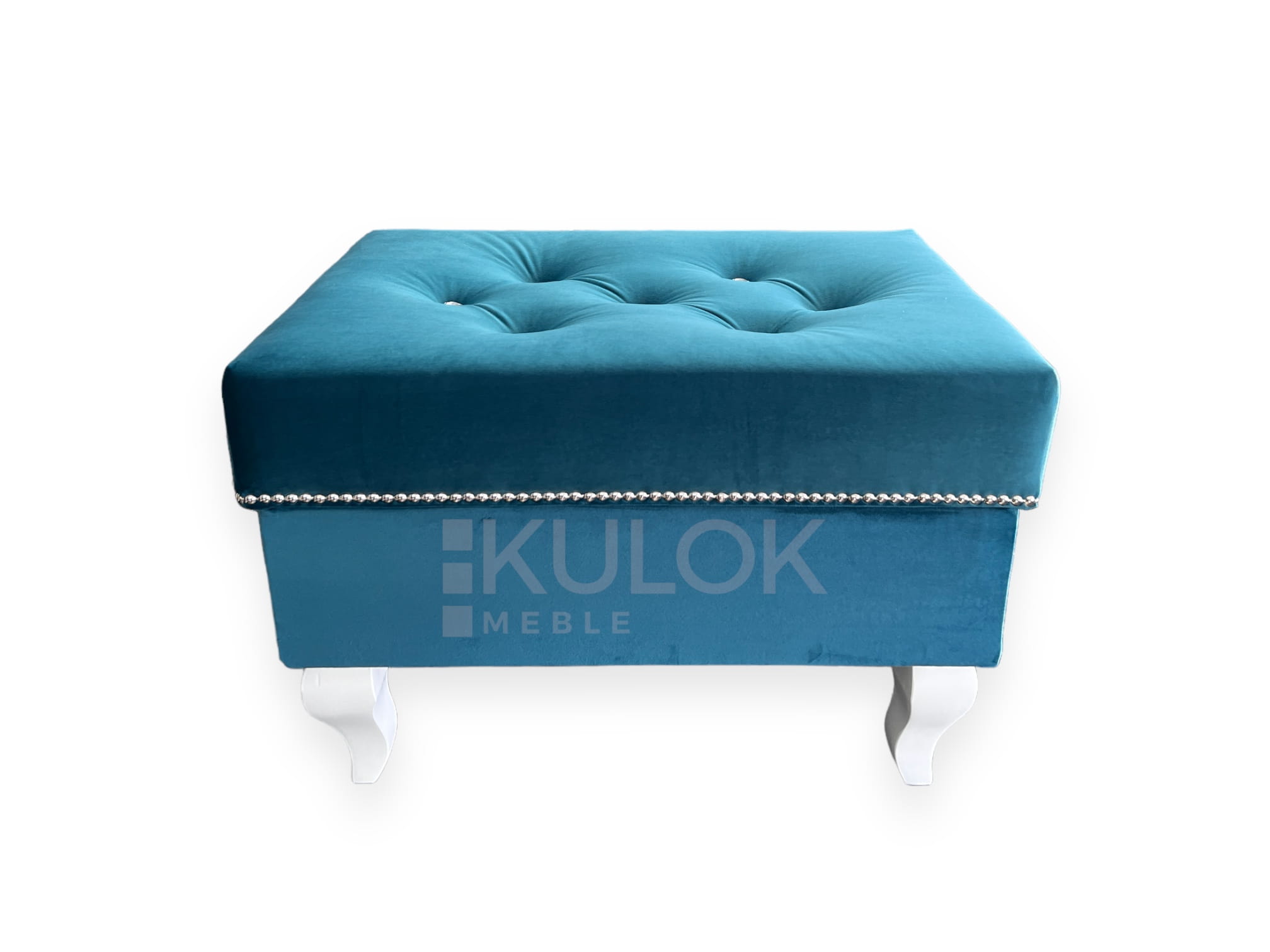 Podnóżek Chesterfield Magic Velvet 2220 Turquoise - turkusowy z Kryształkami i Pojemnikiem