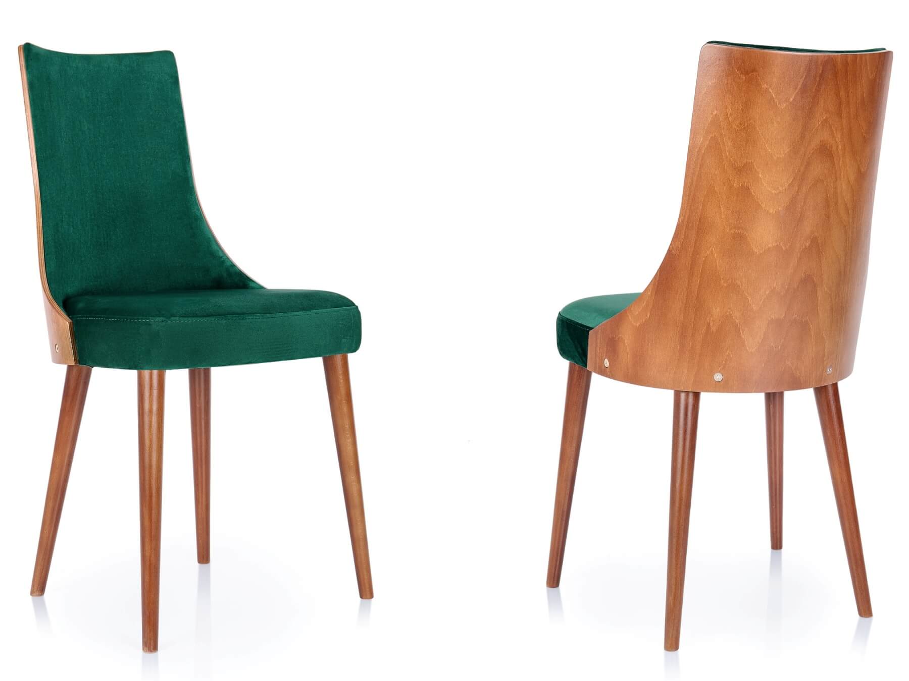 Krzesło Morfeusz 2 drewniane plecy i tapicerowane butelkowo-zielone siedzisko wraz z oparciem