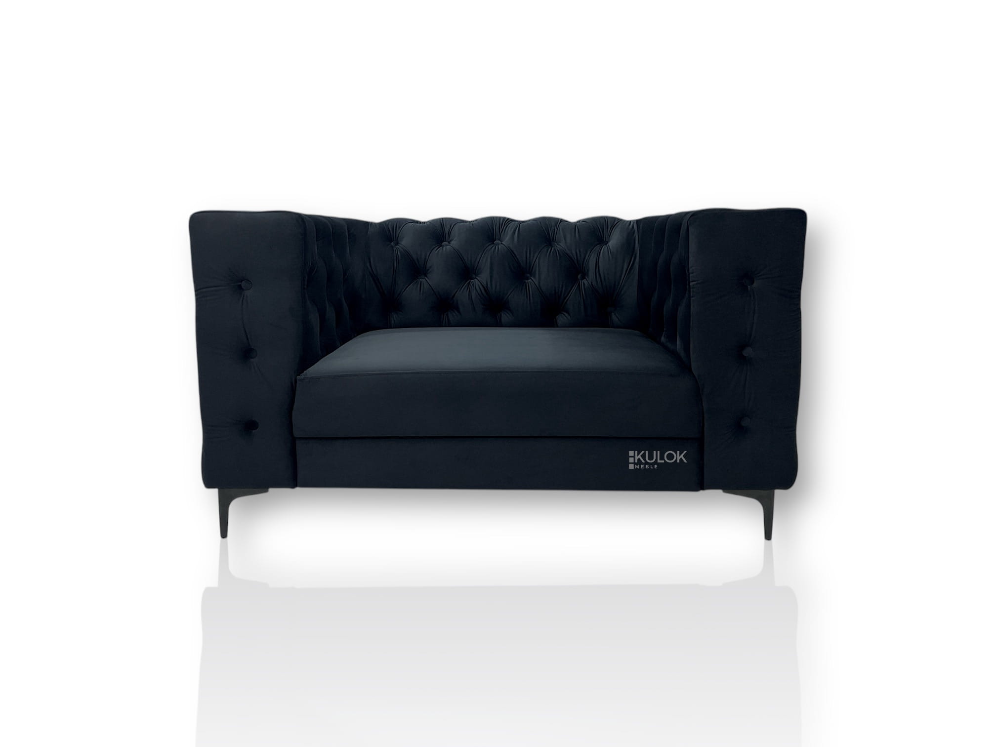 Sofa Manchester 2-osobowa 175 cm – Elegancja w Czerni Magic Velvet 2219, Klasyczne Pikowania, Nowoczesne Metalowe Nogi