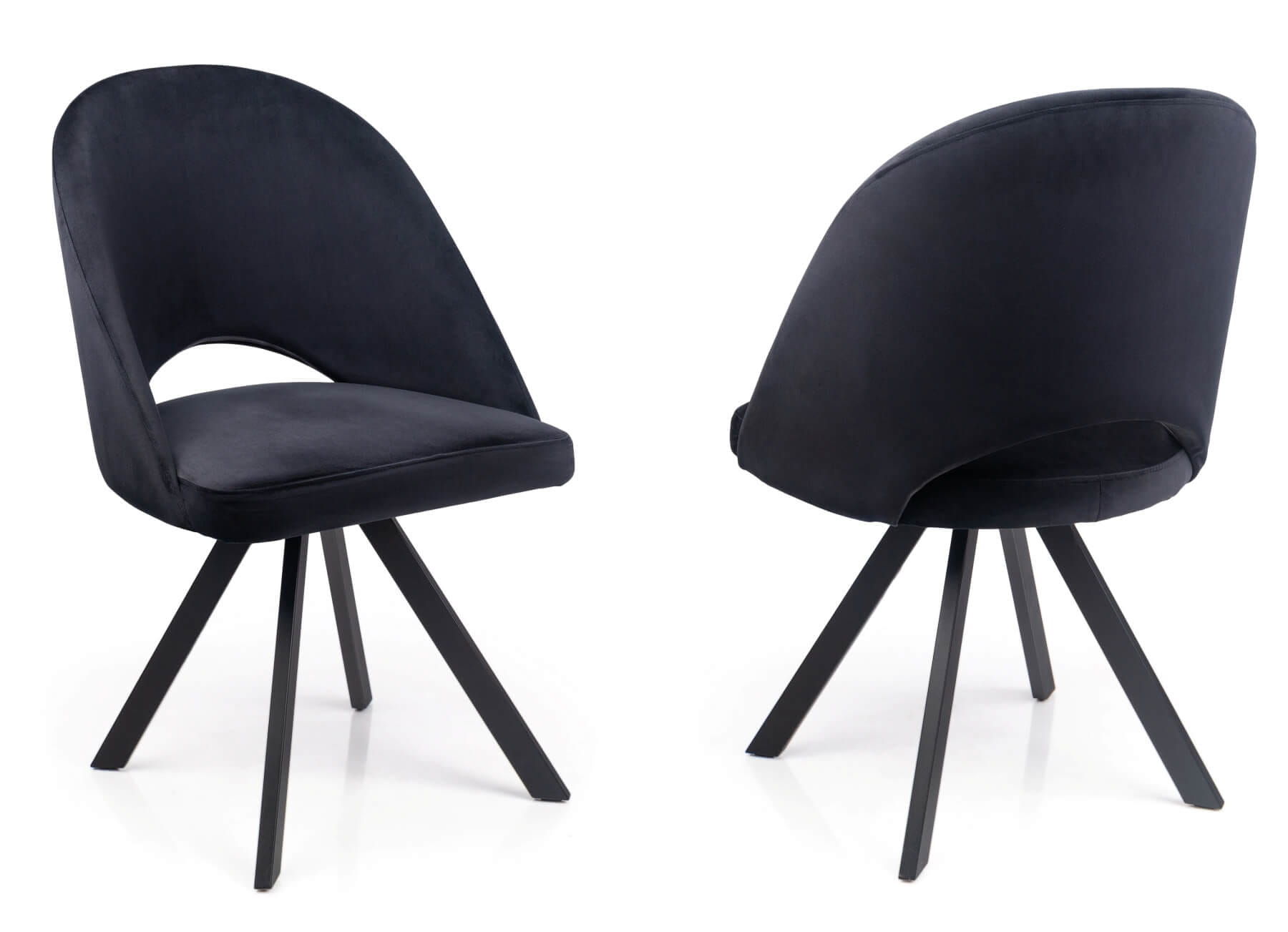 Krzesło kubełkowe Marco Black – welur, metalowe nogi pająk, designerskie wycięcie w oparciu