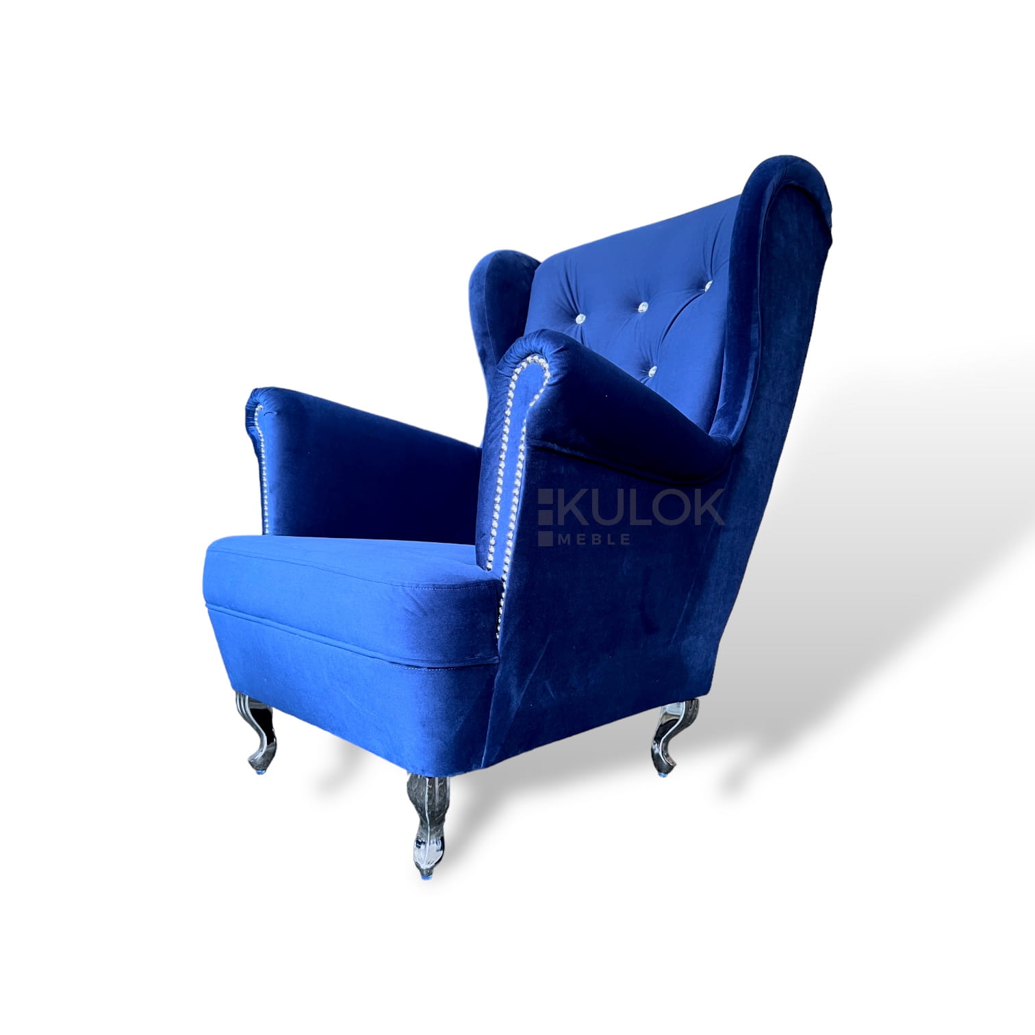 Fotel Uszak granatowy pikowany kryształami Galmour - Magic Velvet 2216